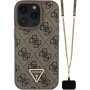 Guess Husă 4G Strass Triangle Metal Logo cu curea pentru iPhone 16 Pro - Maro