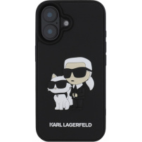 Karl Lagerfeld Husă 3D din cauciuc Karl și Choupette pentru iPhone 16 Plus - neagră