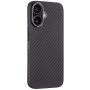 Husă Tactical Aramid cu model din fibră de carbon și MagSafe pentru iPhone 16 - gri închis