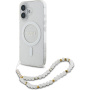 Guess Husă cu curea IML cu margele sclipitoare cu buclă și MagSafe pentru iPhone 16 - argintiu