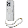 Guess Husă cu curea IML Glitter Beads cu buclă și MagSafe pentru iPhone 16 Pro Max - argintiu
