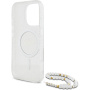 Guess Husă cu curea IML Glitter Beads cu buclă și MagSafe pentru iPhone 16 Pro Max - argintiu