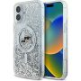 Karl Lagerfeld Husă cu sclipici lichid Karl și capete Choupette cu MagSafe pentru iPhone 16 - argintiu