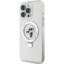 Karl Lagerfeld Ringstand Karl and Choupette Flip Cover și MagSafe pentru iPhone 16 Pro - Transparent