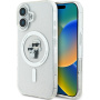 Karl Lagerfeld Husă cu sclipici IML Karl și Choupette cu MagSafe pentru iPhone 16 - argintiu