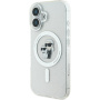 Karl Lagerfeld Husă cu sclipici IML Karl și Choupette cu MagSafe pentru iPhone 16 - argintiu