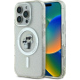 Karl Lagerfeld Husă cu sclipici IML Karl și Choupette cu MagSafe pentru iPhone 16 Pro - argintiu