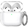 Husă transparentă cu sclipici și carabină pentru AirPods 4 / 5 - argintiu