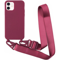 Husa mata cu curea reglabila pentru iPhone 11 - visiniu
