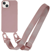 Husă mată cu curea reglabilă pentru iPhone 15 - roz vechi