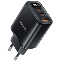 Adaptor de încărcare Yesido YC69 cu display și porturi 2x USB-C / USB-A - 30W - negru