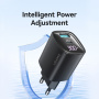 Adaptor de încărcare rapidă USAMS CC229 cu afișaj și porturi USB-C / USB-A - 30W - negru