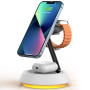 Suport magnetic wireless 3 în 1 Wiwu W002 cu iluminare de fundal pentru iPhone / Apple Watch / AirPods - 15W - alb