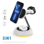 Suport magnetic wireless 3 în 1 Wiwu W002 cu iluminare de fundal pentru iPhone / Apple Watch / AirPods - 15W - alb