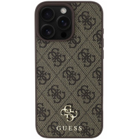 Guess Husă 4G cu sigla metalică mică cu MagSafe pentru iPhone 16 Pro - maro