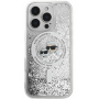 Karl Lagerfeld Husă cu sclipici lichid Karl și capete Choupette cu MagSafe pentru iPhone 16 Pro - argintiu