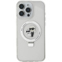 Karl Lagerfeld Ringstand Karl and Choupette Flip Cover și MagSafe pentru iPhone 16 Pro - Transparent