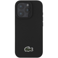 Lacoste Husă emblematică cu logo țesut Petit Pique cu MagSafe pentru iPhone 16 Pro - negru