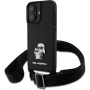 Karl Lagerfeld Husă Saffiano Crossbody Metal Karl și Choupette cu curea reglabilă pentru iPhone 16 Plus - Negru