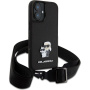 Karl Lagerfeld Husă Saffiano Crossbody Metal Karl și Choupette cu curea reglabilă pentru iPhone 16 Plus - Negru