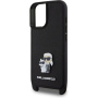 Karl Lagerfeld Husă Saffiano Crossbody Metal Karl și Choupette cu curea reglabilă pentru iPhone 16 Plus - Negru