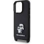 Karl Lagerfeld Husă Saffiano Crossbody Metal Karl și Choupette cu curea reglabilă pentru iPhone 16 Pro - Negru