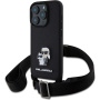 Karl Lagerfeld Husă Saffiano Crossbody Metal Karl și Choupette cu curea reglabilă pentru iPhone 16 Pro Max - Negru