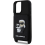 Karl Lagerfeld Husă Saffiano Crossbody Karl și Choupette cu curea reglabilă pentru iPhone 16 - Negru