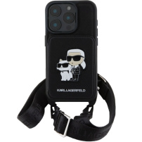 Karl Lagerfeld Husă Saffiano Crossbody Karl și Choupette cu curea reglabilă pentru iPhone 16 Pro Max - Negru