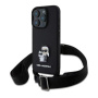Karl Lagerfeld Husă Saffiano Crossbody Metal Karl și Choupette cu curea reglabilă pentru iPhone 16 Pro Max - Negru