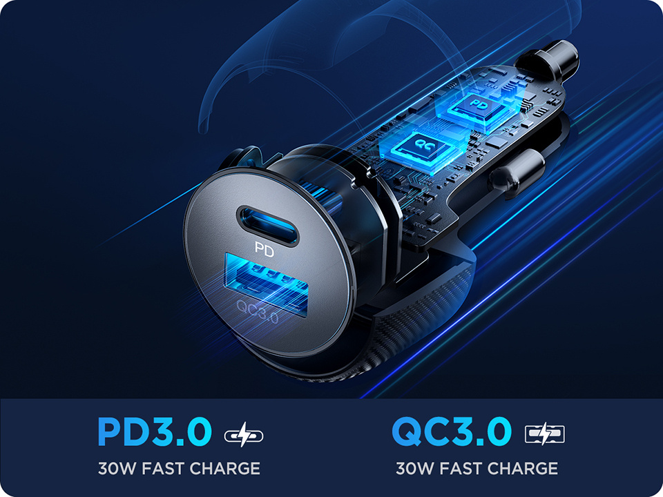 Încărcător auto JOYROOM CCN01 cu porturi USB-C / USB-A - 60W - negru