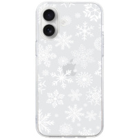 Husa moale transparenta cu motiv fulgi de zapada pentru iPhone 16 - alba