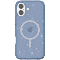 Husă transparentă cu sclipici și MagSafe pentru iPhone 16 - albastru închis