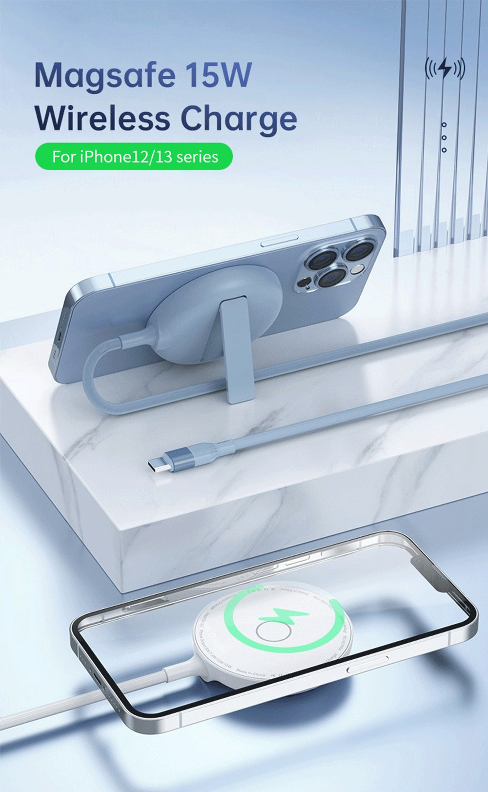 Încărcător wireless MagSafe LFX-181 cu suport rabatabil pentru iPhone / AirPods - 15W - verde