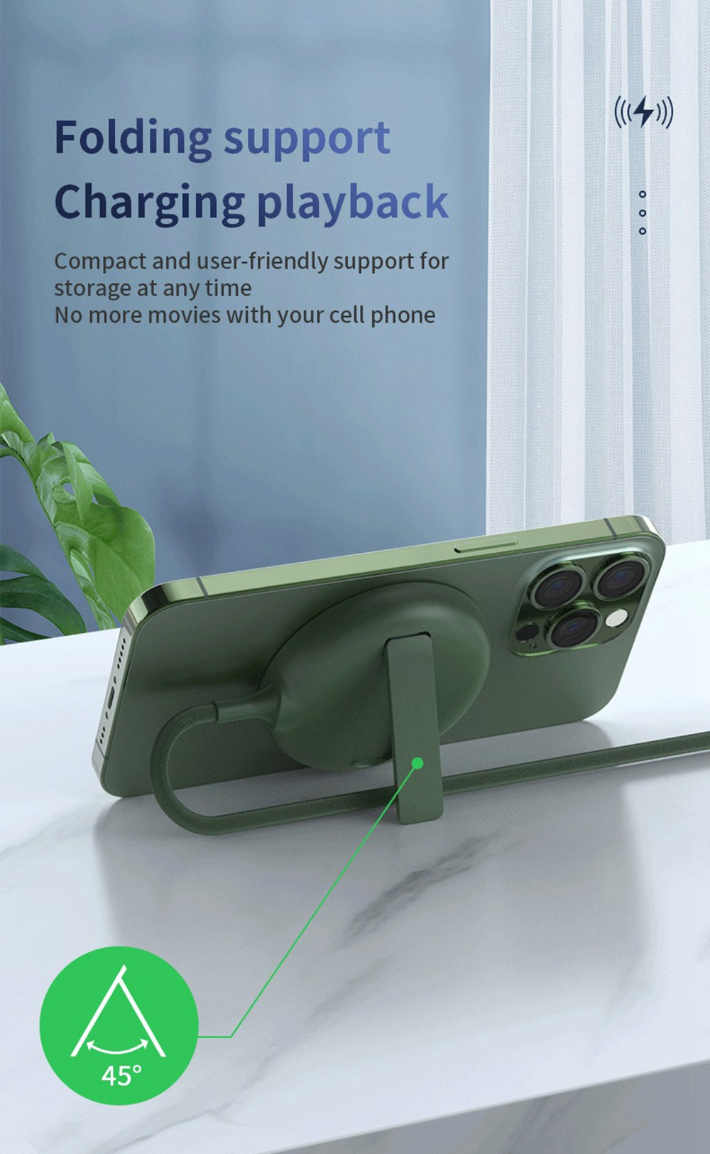 Încărcător wireless MagSafe LFX-181 cu suport rabatabil pentru iPhone / AirPods - 15W - verde