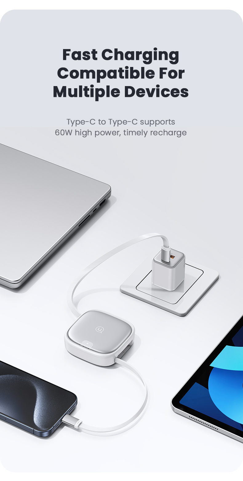 USAMS Set US-SJ650 cu cabluri USB-C retractabile, adaptoare și ac - negru