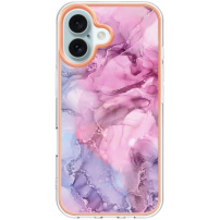 Husa de protectie din marmura pentru iPhone 16 - roz mov