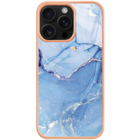 Husa de protectie din marmura pentru iPhone 16 Pro - albastra