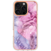 Husa de protectie din marmura pentru iPhone 16 Pro - roz mov