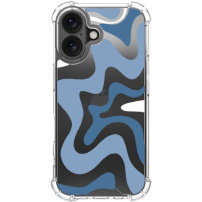 Husă cu model ondulat abstract și colțuri întărite pentru iPhone 16 Plus - albastru