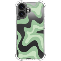 Husă cu model ondulat abstract și colțuri întărite pentru iPhone 16 Plus - verde