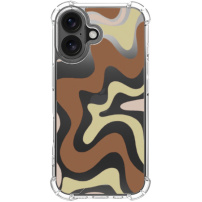 Husă cu model ondulat abstract și colțuri întărite pentru iPhone 16 Plus - maro