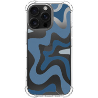 Husă cu model ondulat abstract și colțuri întărite pentru iPhone 16 Pro - Albastru