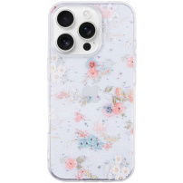 Husa transparenta sclipitoare pentru iPhone 15 Pro - flori