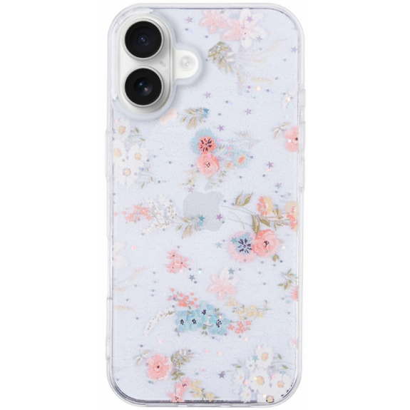 Husa transparenta sclipitoare pentru iPhone 16 Plus - flori