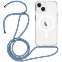 Husă transparentă cu șnur și MagSafe pentru iPhone 13 - albastru