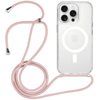 Husă transparentă cu șnur și MagSafe pentru iPhone 14 Pro - roz