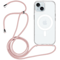 Husă transparentă cu șnur și MagSafe pentru iPhone 15 - roz