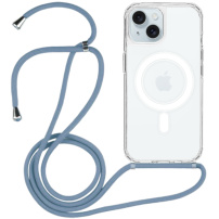 Husă transparentă cu șnur și MagSafe pentru iPhone 15 - albastru