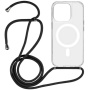 Husă transparentă cu șnur și MagSafe pentru iPhone 15 Pro - neagră